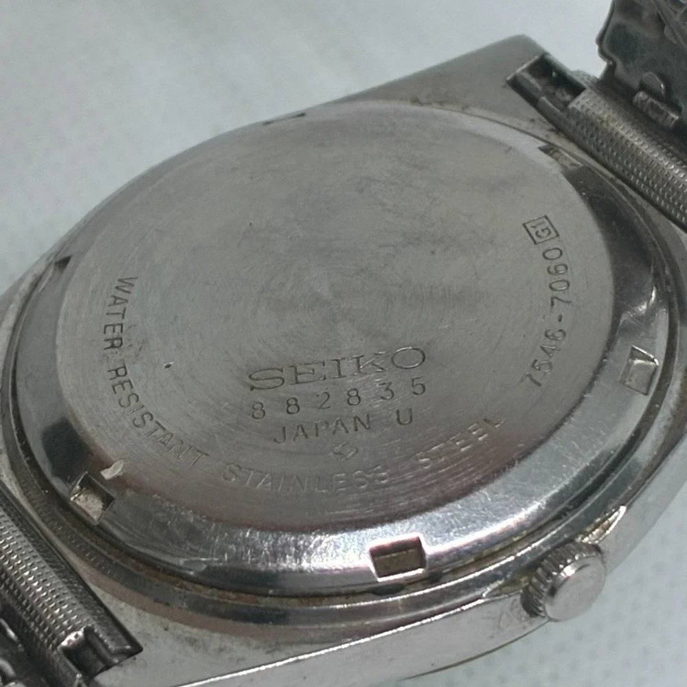 Seiko Type II 7546-7060 Quartz Men Watch Green Gradient Dial Stretch Band- RUNS!
